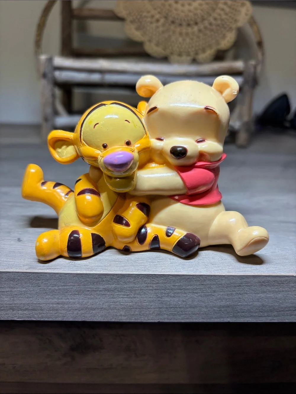 VTG Baby Tigger Hugging Pooh Bear Collectors Piece Disney Decopac Rubber Figure